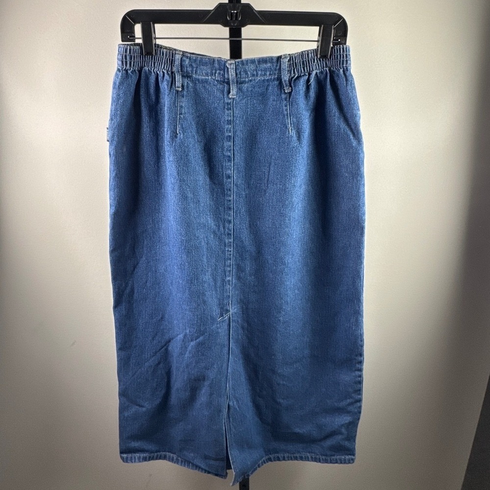 White Stag Denim Midi Skirt Womens 14 Blue Excellent Elastic Waist Casual Modest - Picture 7 of 9